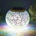 Solar Powered Color Changing Mosaic Glass Table Lamp Waterproof Night Light - White, Crackle Glass