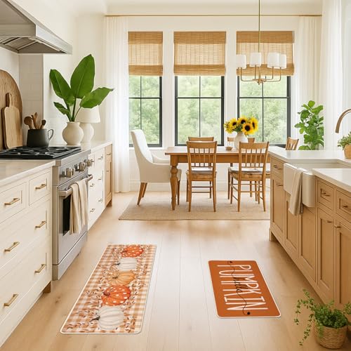 Fall Kitchen Mats Set of 2 - Autumn Thanksgiving Rug Mats with Multicolor Variation 01