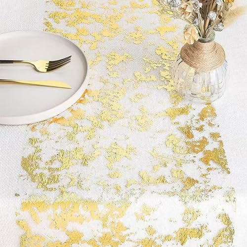Gold Mesh Table Runner 11x197 Inch Metallic Wedding & Holiday Decor