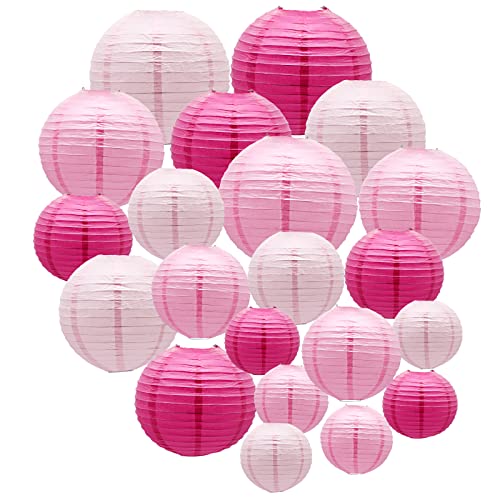 Pink Paper Lanterns Set of 21 - Hanging Party Decorations, Assorted Sizes & USPs