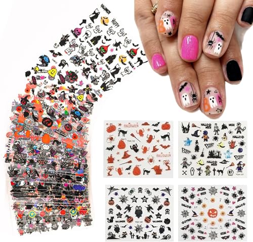 Halloween Nail Art Stickers 24 Sheets Ghost Pumpkin Bat Skull Spider Self-Adhesive - Style-03