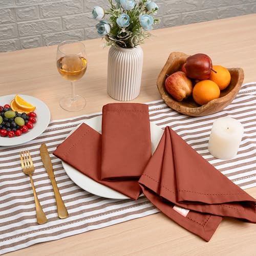 Rust Linen Cloth Napkins Set of 12 - 18x18 Inches Hemstitch Cotton Tableware