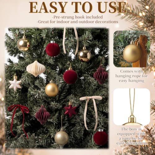 Burgundy & Gold Christmas Ornaments Set - Holiday Tree Decorations 45 Pieces