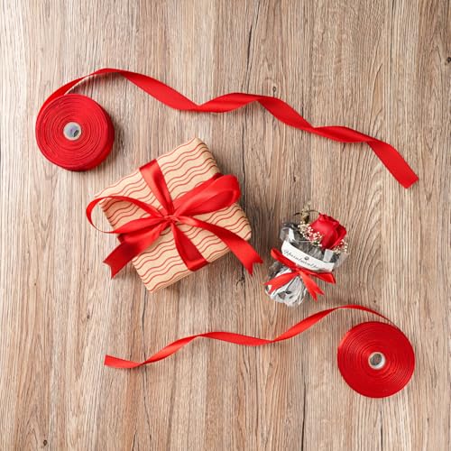 Red Satin Gift Wrap Ribbon 1/2 Inch x 50 Yards for Bows & Crafts - 2 Rolls