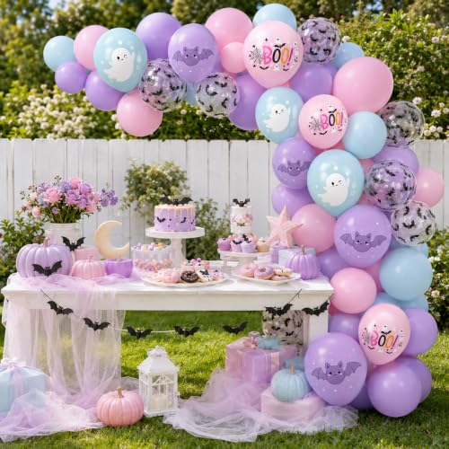 Pastel Halloween Balloons Set - Pink Blue Purple for Spooky Party Decor - Variation Pink Purple