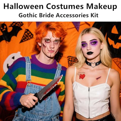 Halloween Gothic Bride Body Paint Makeup Set with Fake Blood & Choker