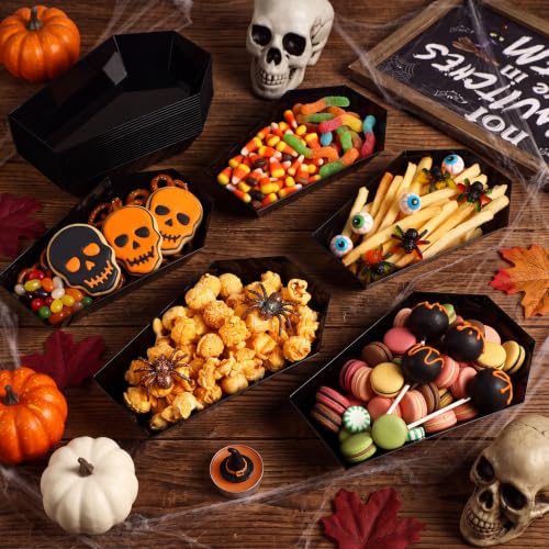 48 Pack Halloween Candy Bowls - Black Coffin-Shaped Plastic Serving Trays