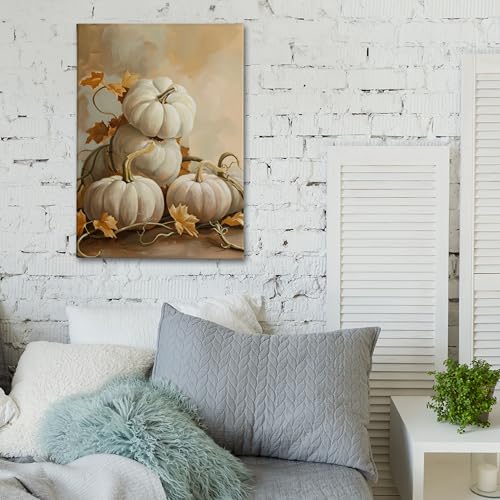 Fall Wall Art Decor Canvas Pumpkin 24x16 Inches with Frame - Harvest Thanksgiving Halloween