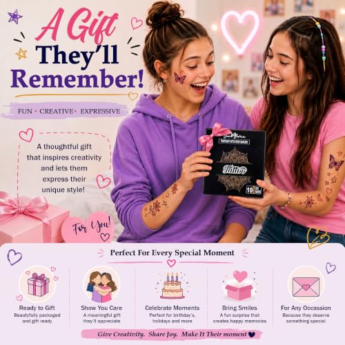 Kids & Teens Temporary Tattoo Pen Set with 10 Colors, Metallic Gold & Silver, Face & Body Art Kit