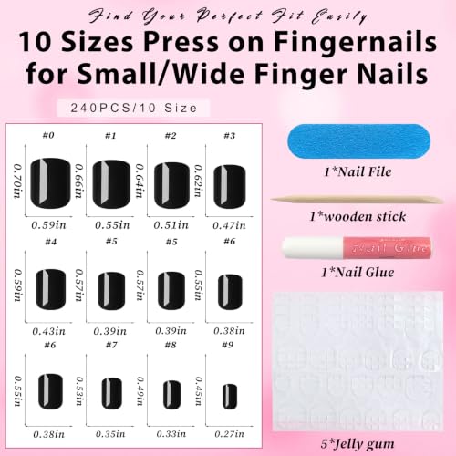 LuckForever Extra Short Black Square Press On Nails - Fake Nails Glue Ons