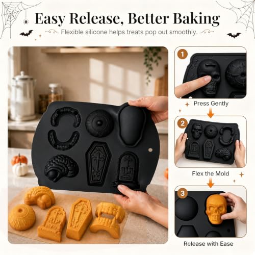 Skull Cake Pan Silicone Mold Halloween Baking & Party Ice Cube Set - Variation B