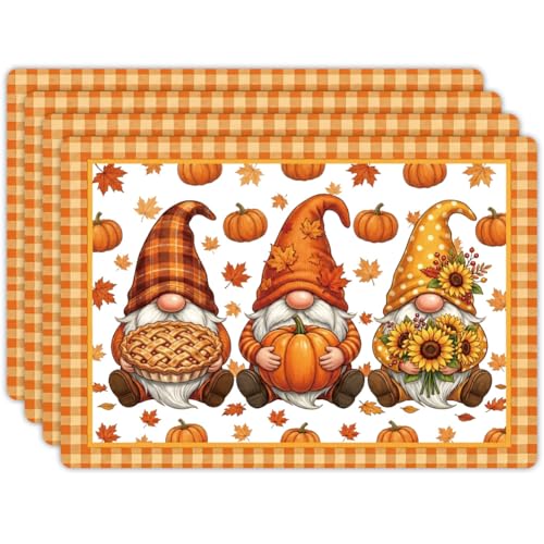 Fall Gnome Faux Leather Placemats Set of 4 - Autumn Decor