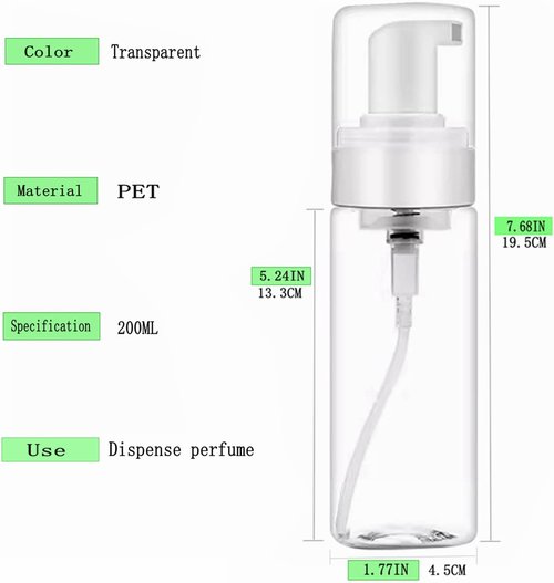 Foaming Dispenser Bottle,3Pcs 7oz/200ml Transparent Empty Spray Bottles Plastic Foam Pump Bottle Travel Soap Bottle Soap Foam Bottle Portable Foam Bottle for Hand Soap,Lash Cleanser