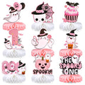 Halloween Spooky One First Birthday Table Centerpieces - Girl Pink Ghosts & Pumpkins