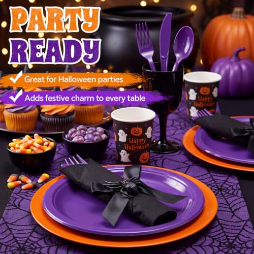 Halloween Spider Themed Disposable Cutlery Set - Black and Purple, 30 Pieces