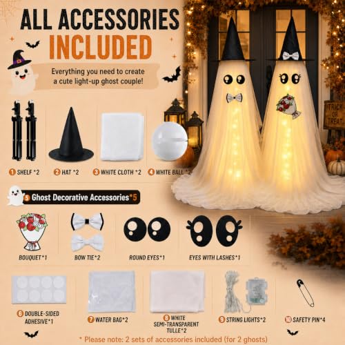 White Lighted Halloween Ghost Decorations Set of 2 - 59 Inch Couple Ghosts