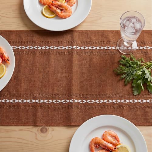 Farmhouse Caramel Embroidered Table Runner 13x48 Inch - Fall Rustic Kitchen Decor