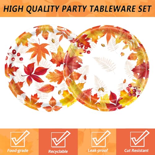 Maple Leaf Fall Paper Plates Set - 50 Disposable 7 Inch Party Supplies