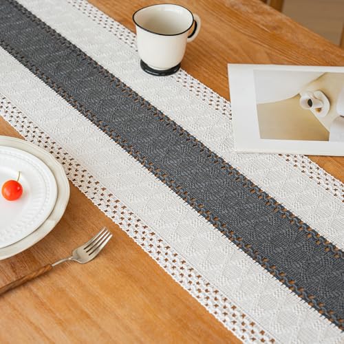 Farmhouse Table Runner 12x60 Grey Fall Home Decor - Rustic Boho Style