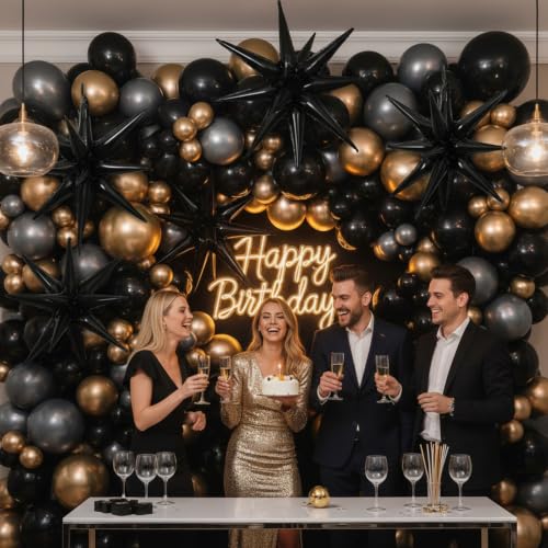 Black 27 Inch Star Balloon - Large Foil Starburst Party Decoration - Reusable