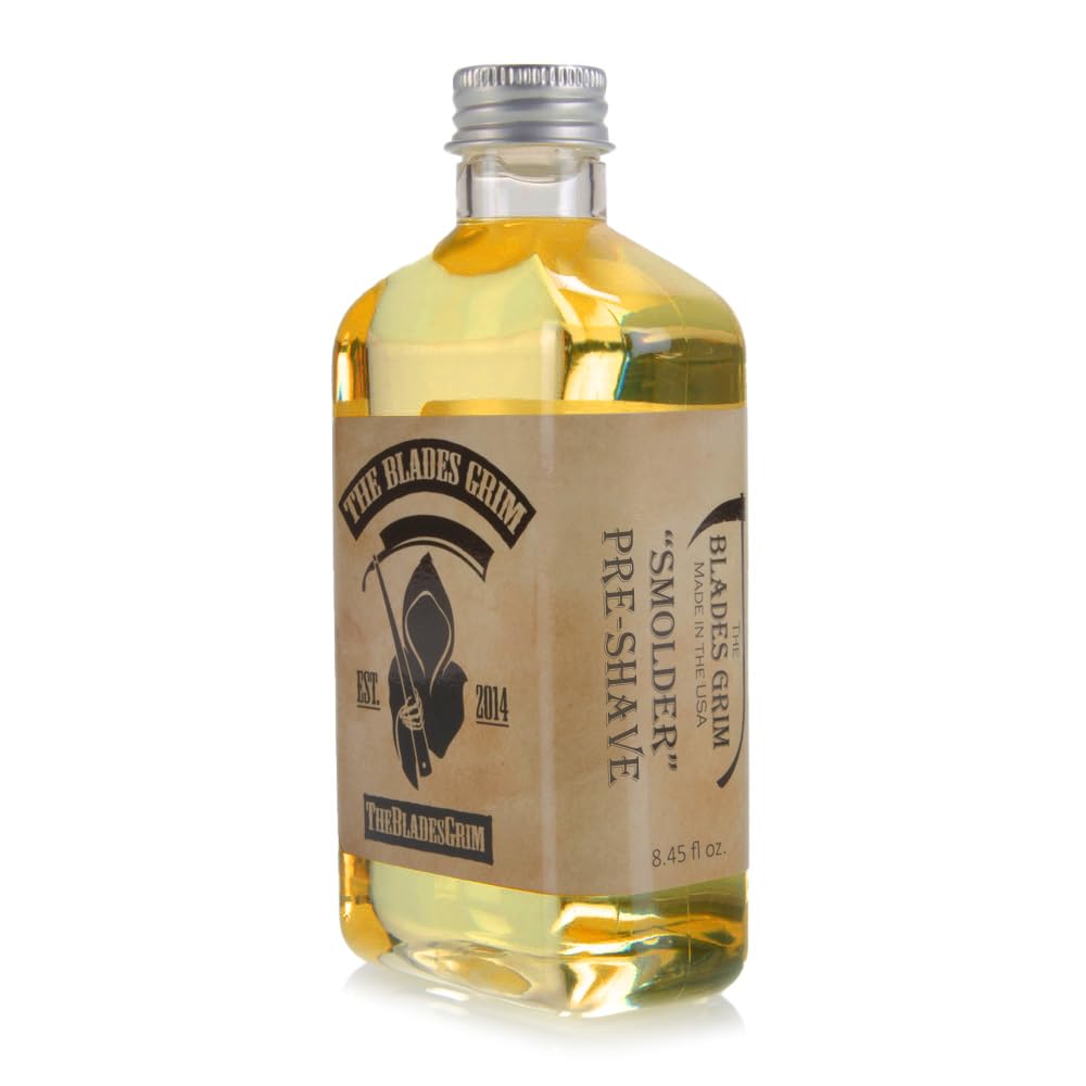 The Blades Grim – Pre-Shave Oil for Smooth Shaving | Handmade in the USA, 8.45oz (Smolder)