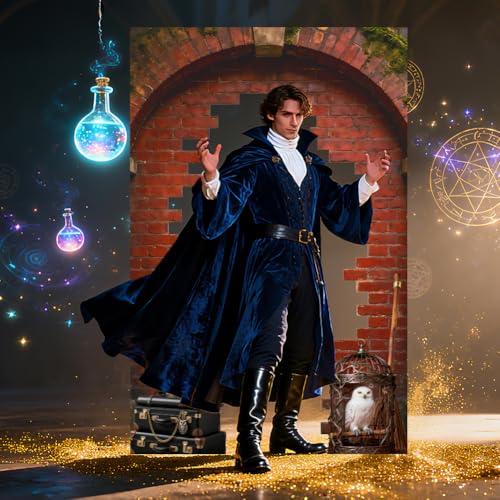 Magical Wizard Door Porch Banner - Red Brick Wall Backdrop Decoration 4.2x6.5 Ft