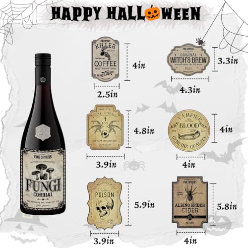 24 Pieces Halloween Wine Bottle Labels - Spooky Spooky Horror Stickers for Wine Beer