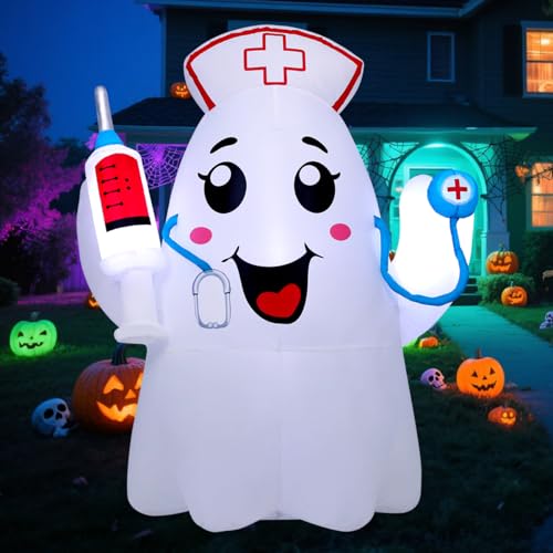 5Ft Halloween Inflatable Ghost with LED Lights Outdoor Yard Decoration