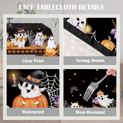 Halloween Tablecloth 60 x 120 Inch Rectangular Boo Pumpkin Print - Black Variation