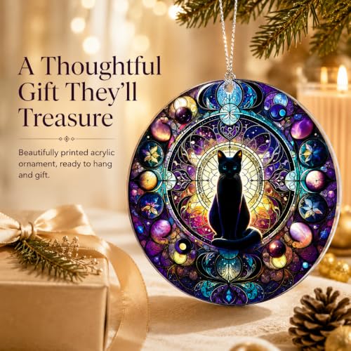 Cat Magic Ornament - Black Celestial Cat Christmas Decor - Variation of THIS listing