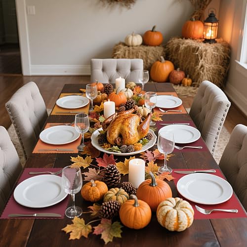 Disposable Fall Paper Placemats - Orange, 10 x 14 Inches, 120 Pack