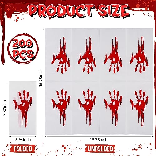 Halloween Disposable Paper Napkins with Bloody Handprint Pattern - 200 Pack