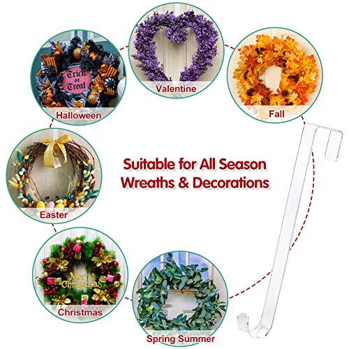 Clear 12-Inch Wreath Hangers for Front Door - Non-Scratch, Installation-Free, Pack of 1