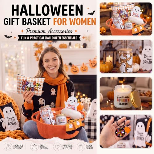 Halloween Boo Gift Basket for Women - Orange, 8 Pcs Festive Stuffer Set
