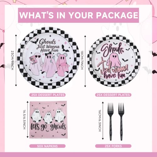 Pink Ghost Girl Night Halloween Party Tableware Set for 25 Guests - Disposable Plates & Napkins - Rokochoes