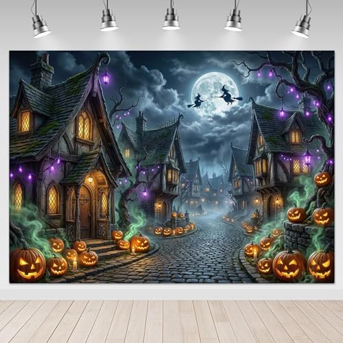 Halloween Backdrop Haunted House Pumpkin Banner for Party Photo Booth - 8x6ft (96x72 inch) - Spooky Decorations