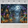 Halloween Backdrop Haunted House Pumpkin Banner for Party Photo Booth - 8x6ft (96x72 inch) - Spooky Decorations