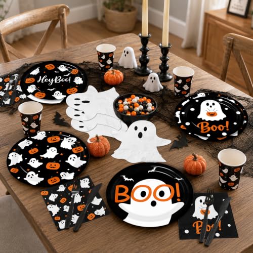 Halloween Party Supplies Kit for 24 Guests with Ghost and Pumpkin Decor