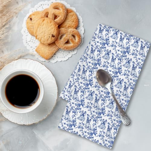 Yorkie Chinoiserie Kitchen Towels - Blue & White Dog Dish Hand Towel - 16x24 Inch