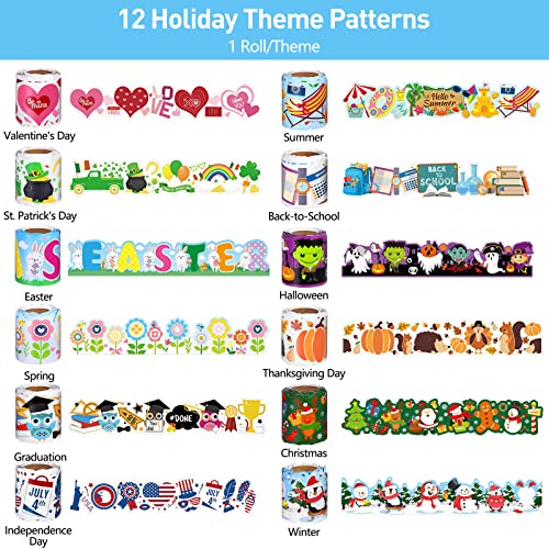 Holiday Bulletin Board Borders - 12 Rolls, Seasonal Classroom Decorations, 394 Feet
