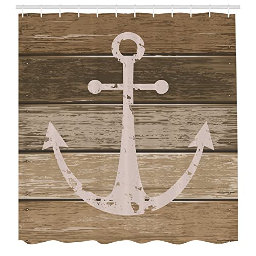 Ambesonne Nautical Anchor Shower Curtain - Brown Camel 69"x84" Fabric Bath Decor with Hooks