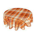 Kawani Fall Orange Round Tablecloth 60-Inch Autumn Thanksgiving Checkered Decor
