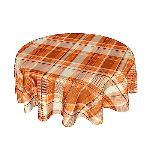 Kawani Fall Orange Round Tablecloth 60-Inch Autumn Thanksgiving Checkered Decor
