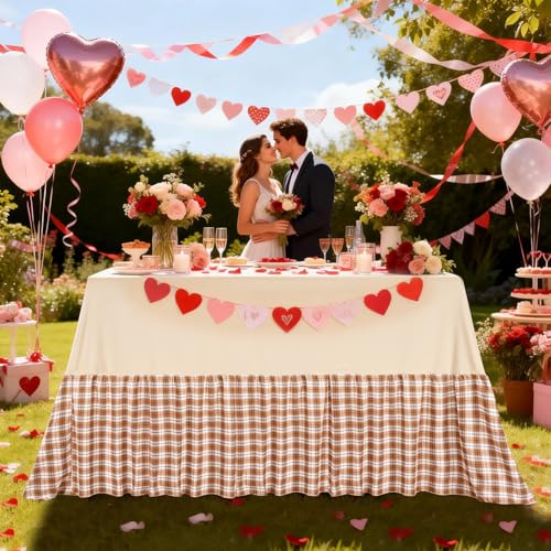 Brown Ruffle Tablecloth - 80 x 120 Inch Waterproof Polyester Rectangular Cover for Holidays & Events