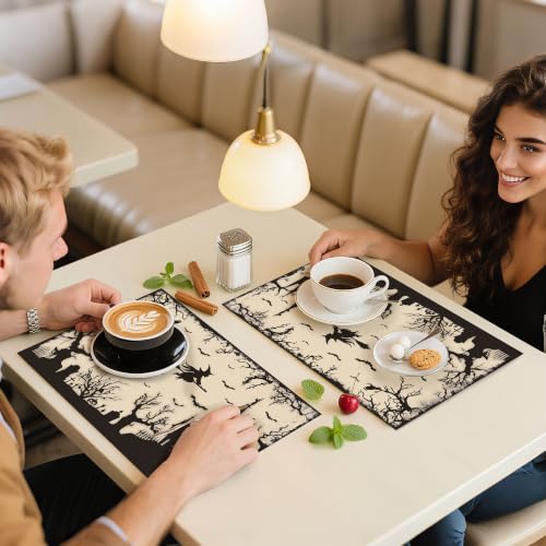 Halloween Witch Castle Placemats Set of 4 Washable Dining Table Decor - Mutakin