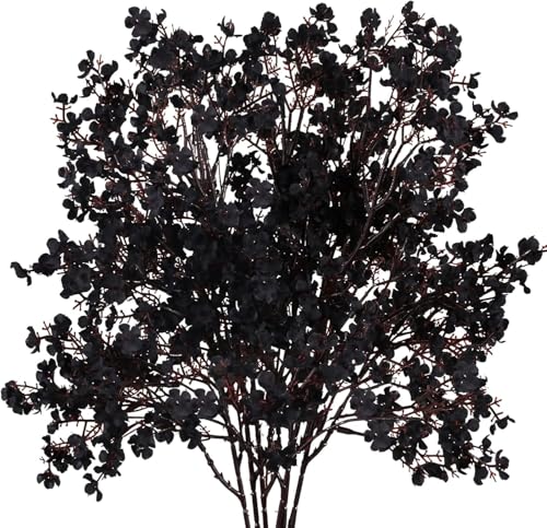 Black Baby's Breath Artificial Flowers - Long Stem Faux Gypsophila Bouquet, 6 Pack for DIY Fall and Halloween Decor