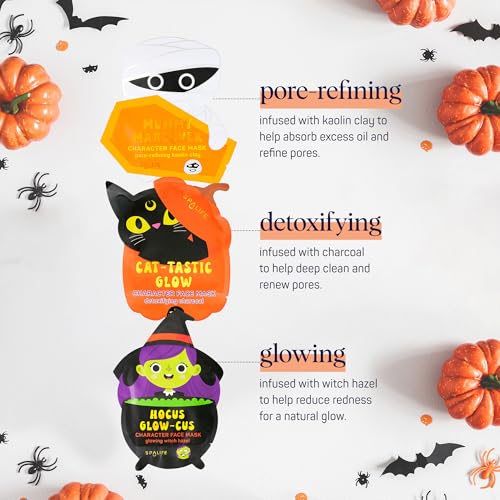 Spooky Glow Halloween Face Mask Set - Pore-Refining, Detoxifying & Brightening Korean Sheet Masks - 12 Pack