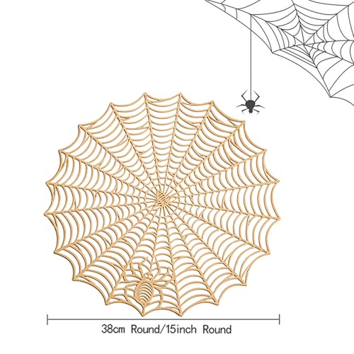 Gold Spider Web Placemats Set of 4 - Round Halloween Table Decor