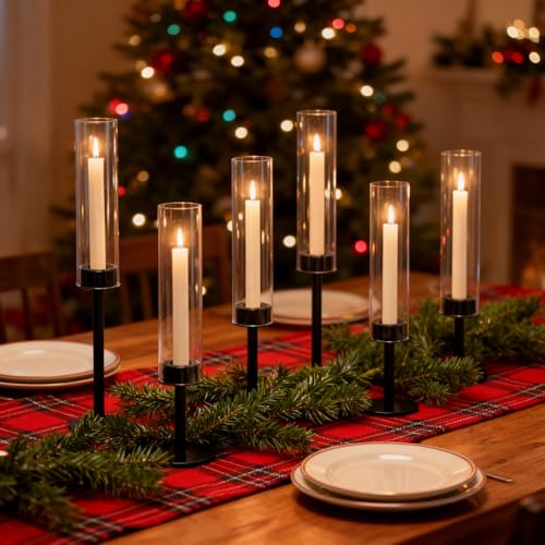 Black Hurricane Glass Candle Holders Set of 6 Tall Taper Candlestick Holders - Black / 6