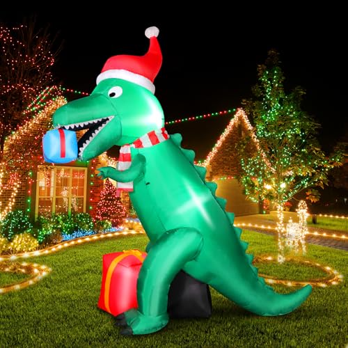 7ft Christmas Inflatable Dinosaur Yard Decoration with LED Lights